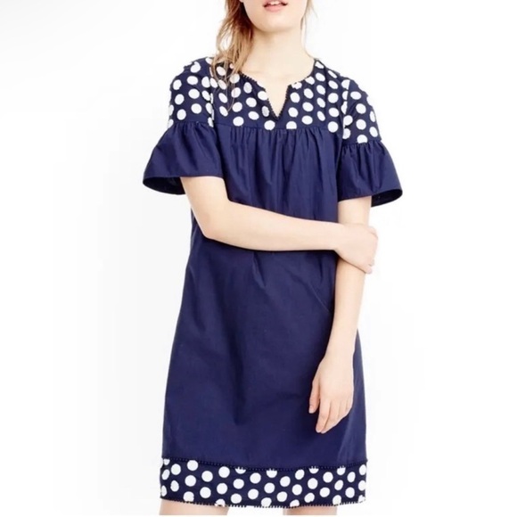 Jcrew Polka Dot Ruffle Sleeve Dress Navy Blue - Picture 2 of 11